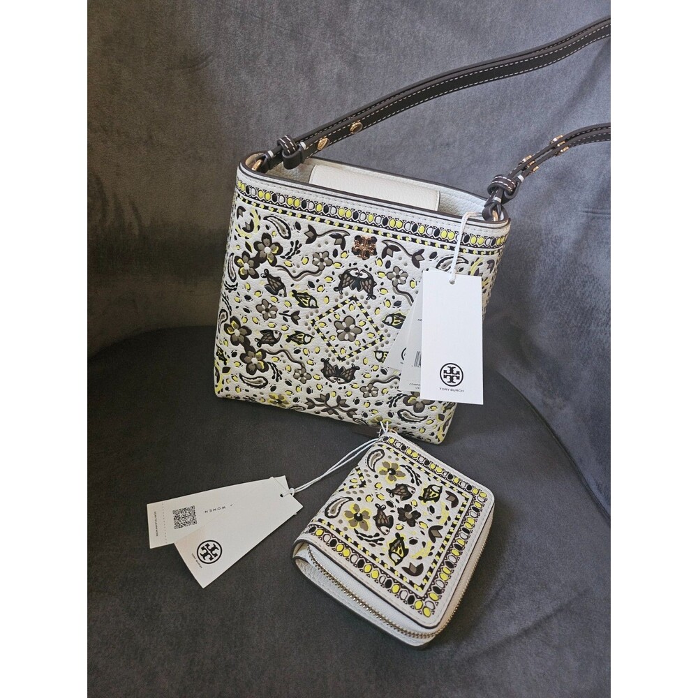 Tory Burch pieces Dream Emerson Printed Small Bucket Bag and wallet MSRP $586
